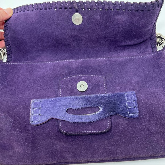 Zara Purple Cowgirl Style Real Suede Leather Baguette Small Shoulder Handbag Y2K - Picture 4 of 8